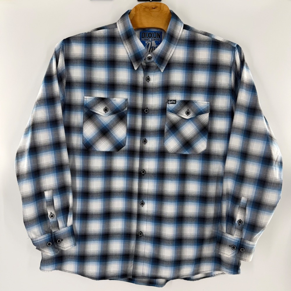 Dixxon Flannel Co West Coast Customs Blue Plaid D-Tech Shirt Mens 3X Long Sleeve